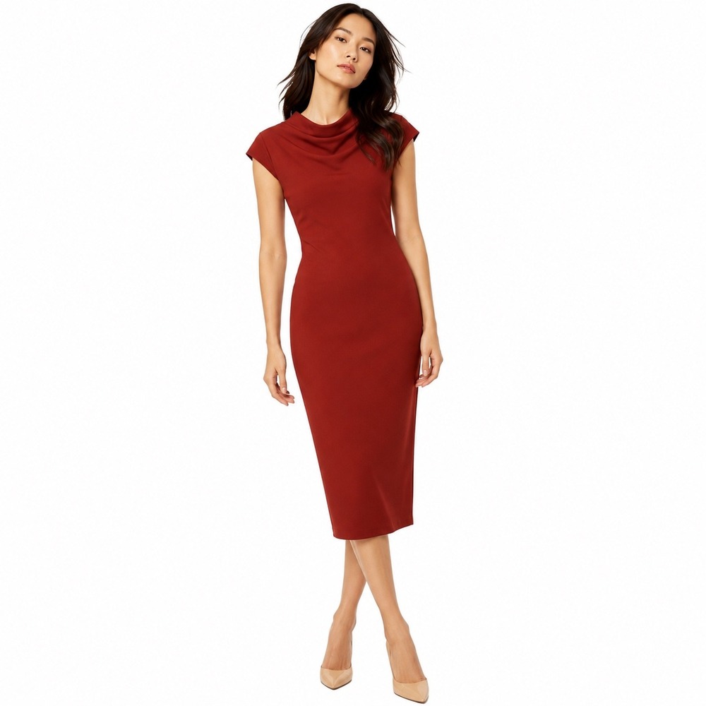 Premier Amour Red Cowl Neck Cap-Sleeved Midi Dress Women 4 Party Cocktail‎ NEW